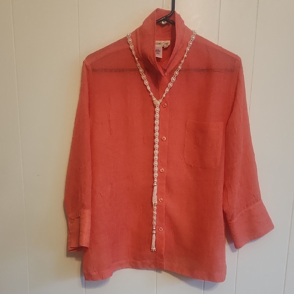 VTG Coldwater Creek Coral Button-Down Shirt SZ L